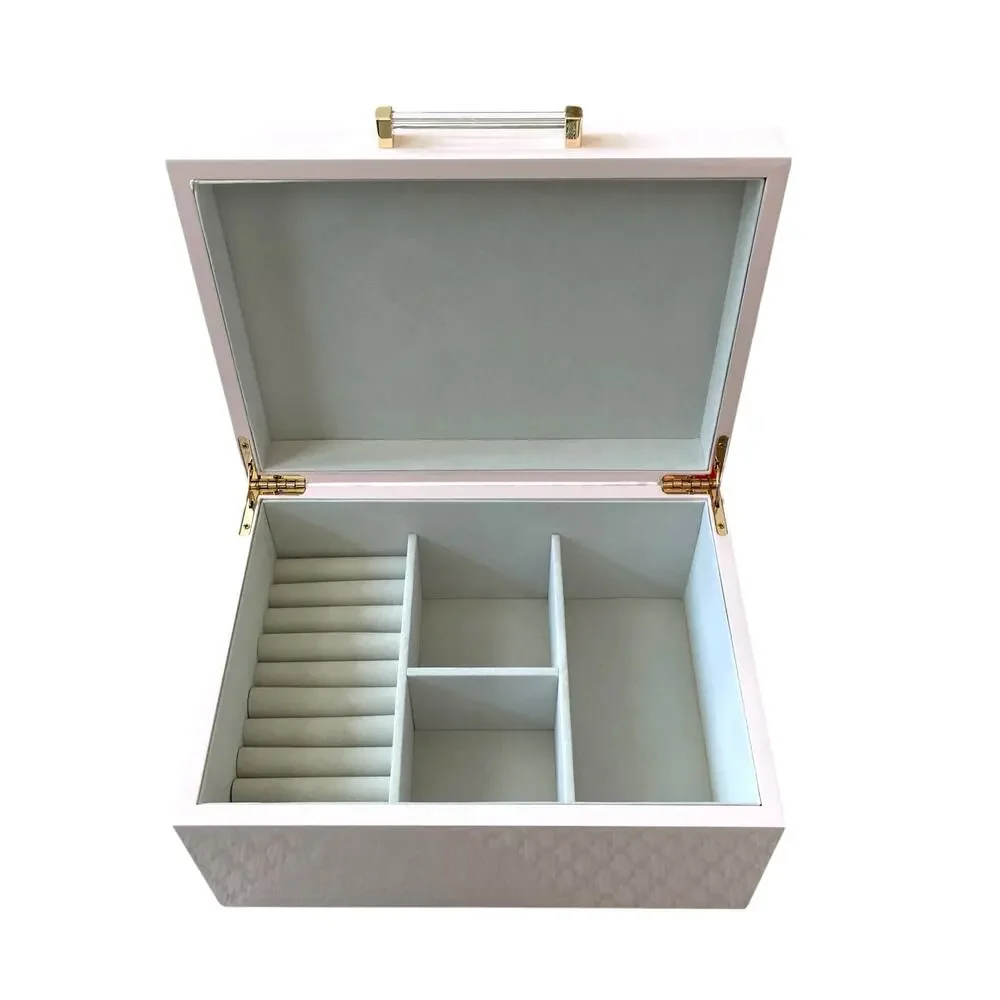 Pastel Pink Jewelry Box Organizer with Acrylic Handle 10.25